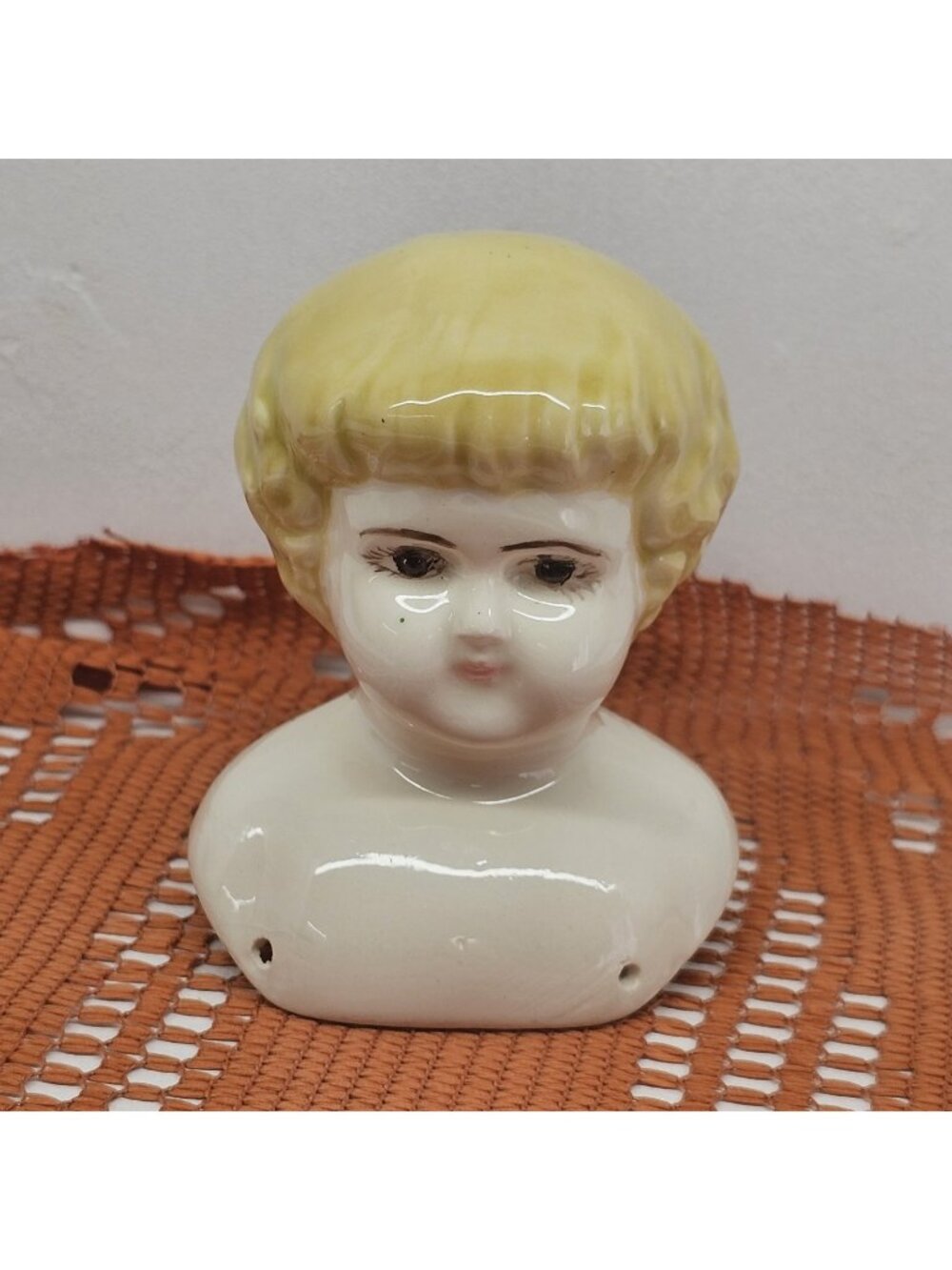 Vintage Blonde Porcelain China Doll Shoulder Head Short Curly Hair Unmarked